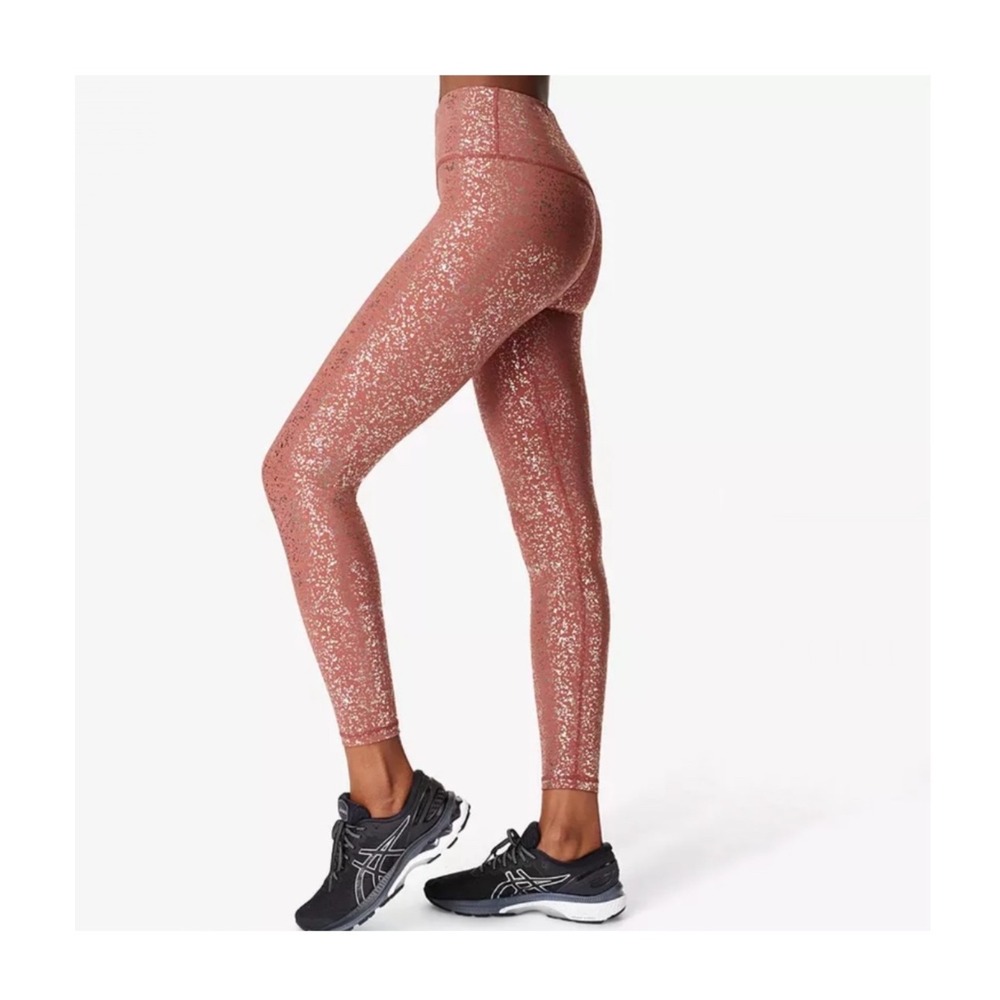 Sweaty Betty Disco Metallic 7/8 Leggings Red Terrazzo Foil Size M Athleisure